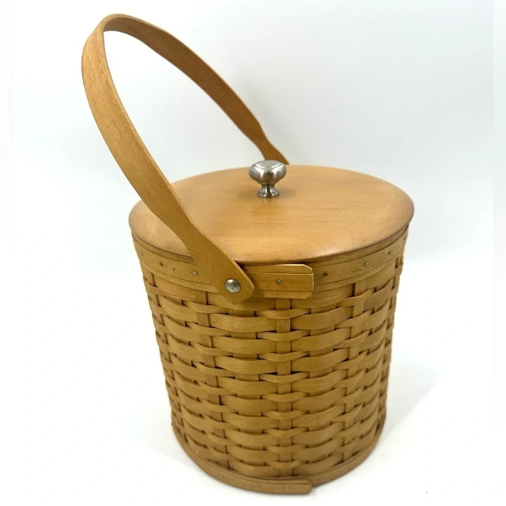 Longaberger Basket Ice Bucket 2003 Insulated With Wood Lid Top Handle Vintage